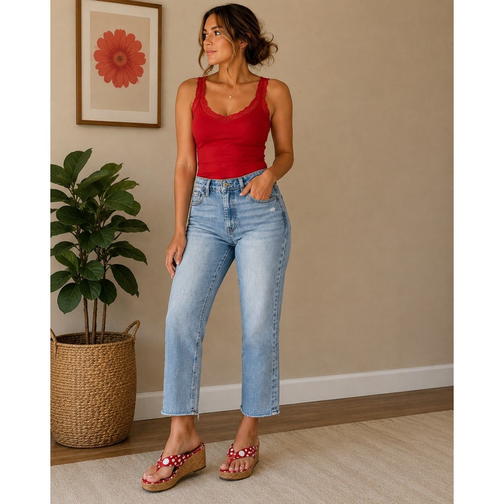 Lovervet by Vervet Light Wash Distressed Cropped Straight Jeans Size 26/3